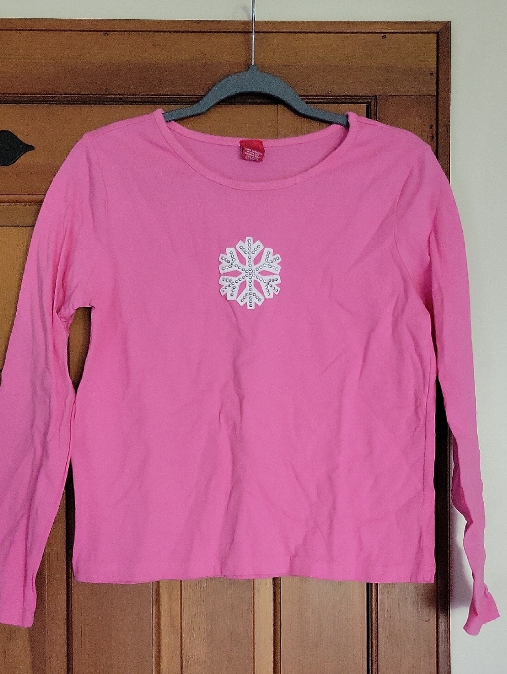 Bubblegum Pink Long-Sleeve Top with Snowflake Sparkle Detail